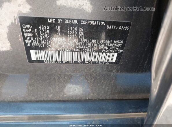 4S3BWAD6XS3028840 2025 SUBARU LEGACY Gray Vista del compartimento del motor