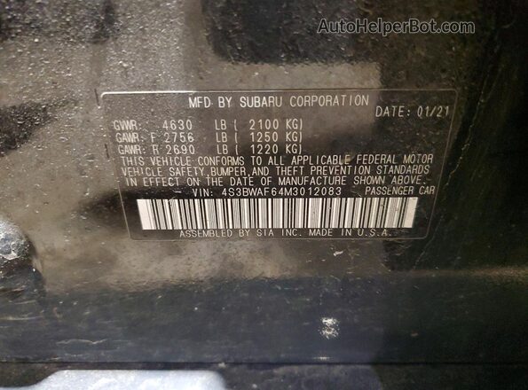 4S3BWAF64M3012083 2021 SUBARU LEGACY Black 