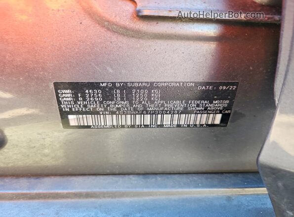 4S3BWAF67P3004287 2023 SUBARU LEGACY Gray ძრავის განყოფილების ხედი