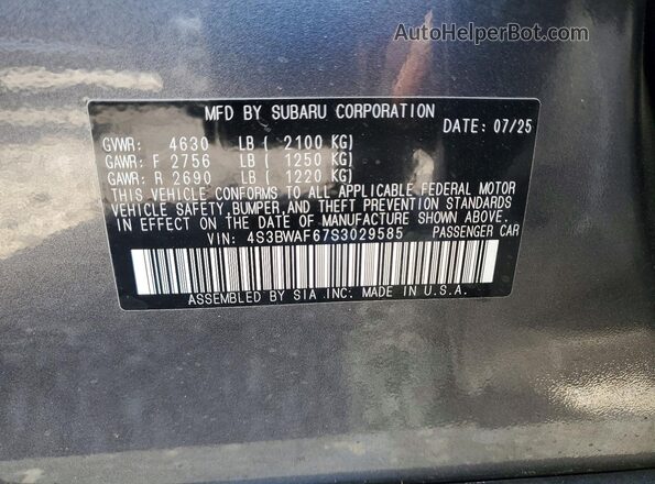 4S3BWAF67S3029585 2025 SUBARU LEGACY Серый Вид подкапотного пространства