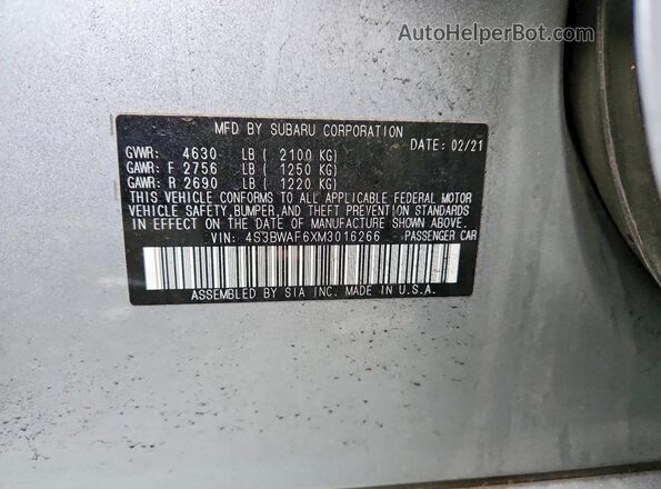 4S3BWAF6XM3016266 2021 SUBARU LEGACY Silver ძრავის განყოფილების ხედი