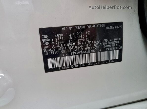 4S3BWAM65M3002164 2021 SUBARU LEGACY White 