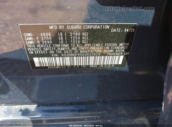 4S3BWGP65S3022829 2025 SUBARU LEGACY Navy Вид підкапотного простору