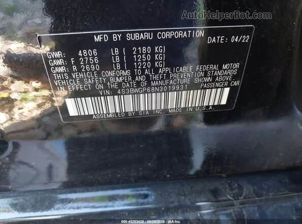 4S3BWGP68N3019931 2022 SUBARU LEGACY Black 
