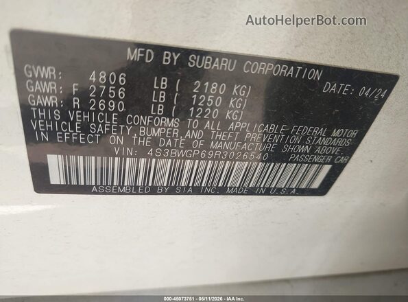 4S3BWGP69R3026540 2024 SUBARU LEGACY Белый Вид подкапотного пространства