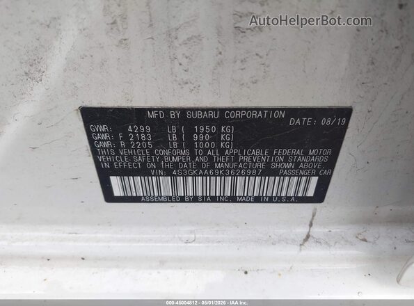 4S3GKAA69K3626987 2019 SUBARU IMPREZA White Vista del compartimento del motor