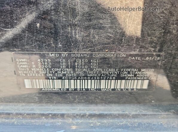 4S3GKAB68J3612768 2018 SUBARU IMPREZA Black ძრავის განყოფილების ხედი