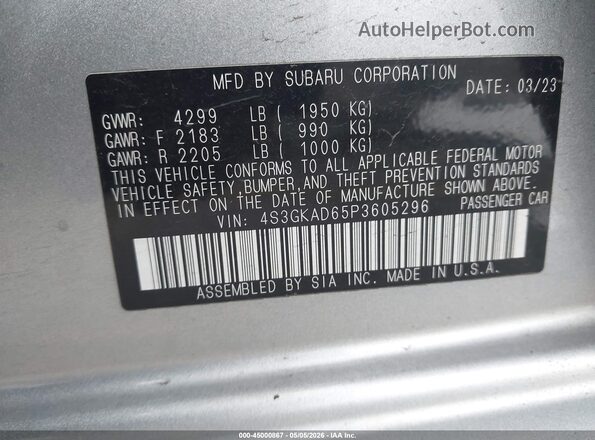 4S3GKAD65P3605296 2023 SUBARU IMPREZA Silver Vista del compartimento del motor