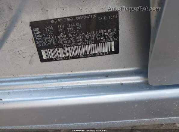 4S3GKAD69H3624824 2017 SUBARU IMPREZA Silver ძრავის განყოფილების ხედი