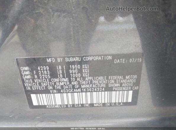4S3GKAM61K3624324 2019 SUBARU IMPREZA Gray Вид підкапотного простору