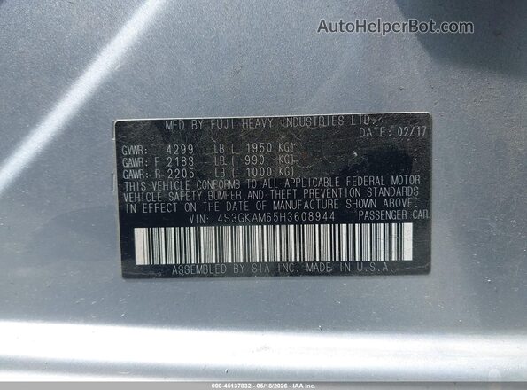 4S3GKAM65H3608944 2017 SUBARU IMPREZA Gray 