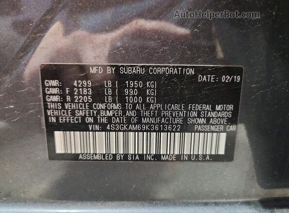 4S3GKAM69K3613622 2019 SUBARU IMPREZA Угольный 