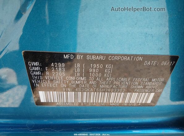 4S3GKAT65H3623302 2017 SUBARU IMPREZA Blue Engine compartment view