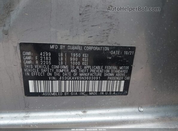 4S3GKAV65N3603091 2022 SUBARU IMPREZA Silver 