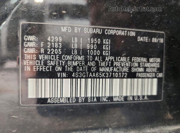 4S3GTAA65K3710172 2019 SUBARU IMPREZA Black 