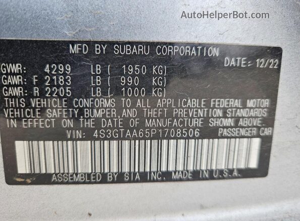 4S3GTAA65P1708506 2023 SUBARU IMPREZA Silver 