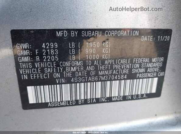 4S3GTAB67M3704584 2021 SUBARU IMPREZA Silver Vista del compartimento del motor