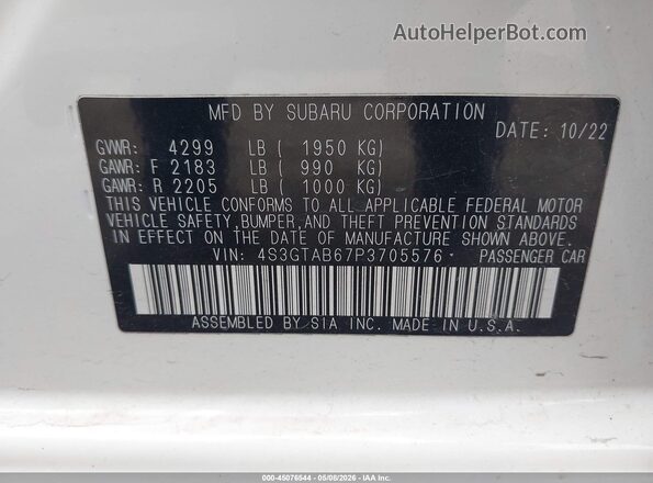 4S3GTAB67P3705576 2023 SUBARU IMPREZA White 