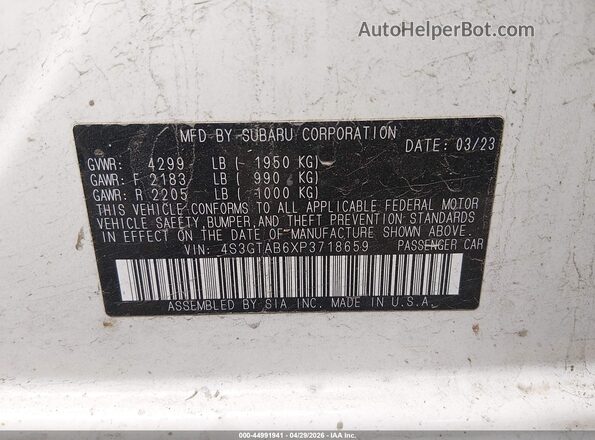4S3GTAB6XP3718659 2023 SUBARU IMPREZA Белый Вид подкапотного пространства