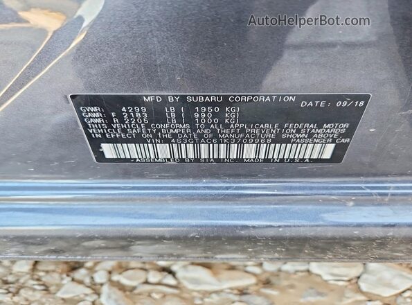 4S3GTAC61K3709968 2019 SUBARU IMPREZA Gray 