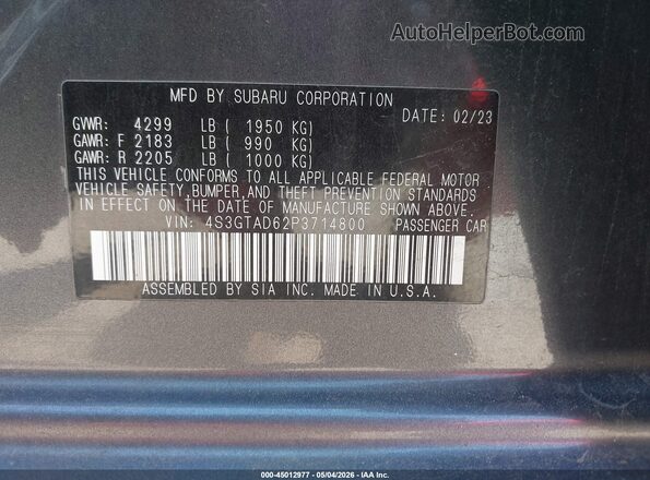 4S3GTAD62P3714800 2023 SUBARU IMPREZA Серый Вид подкапотного пространства