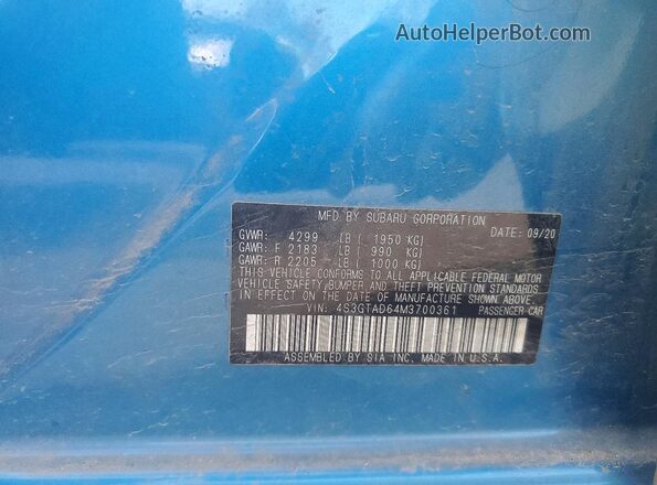 4S3GTAD64M3700361 2021 SUBARU IMPREZA Blue 