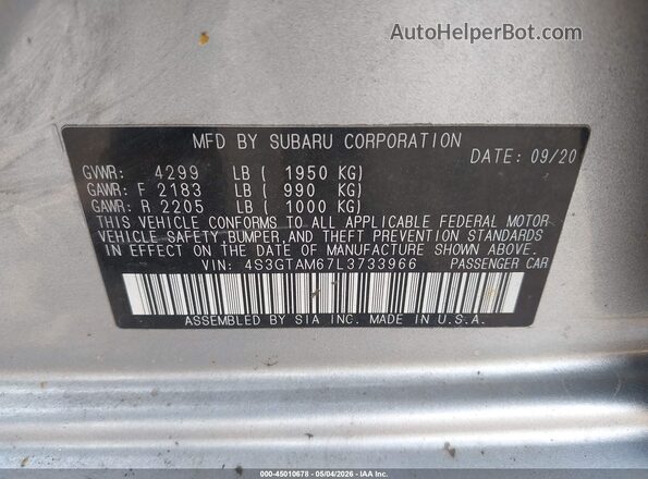 4S3GTAM67L3733966 2020 SUBARU IMPREZA Silver Engine compartment view