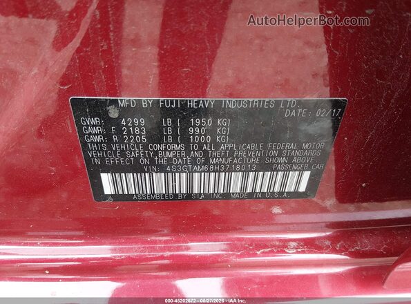 4S3GTAM68H3718013 2017 SUBARU IMPREZA Red Engine compartment view