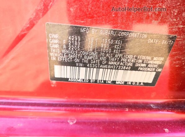 4S3GTAM68H3733840 2017 SUBARU IMPREZA Red 