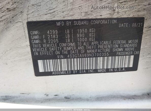 4S3GTAV69N3700355 2022 SUBARU IMPREZA Белый Вид подкапотного пространства