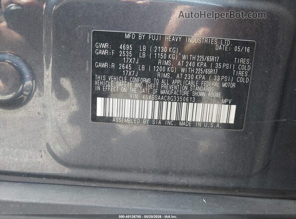 4S4BSAAC8G3350613 2016 SUBARU OUTBACK Black 