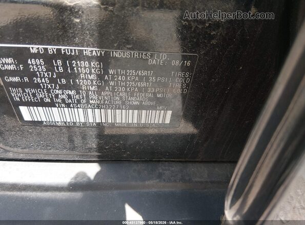 4S4BSACC2H3227162 2017 SUBARU OUTBACK Black Widok komory silnika