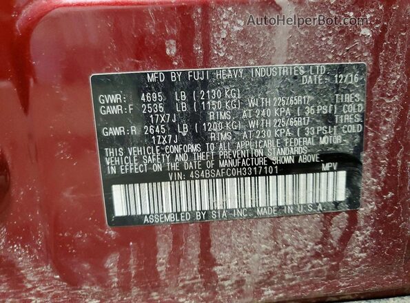 4S4BSAFC0H3317101 2017 SUBARU OUTBACK Red Engine compartment view