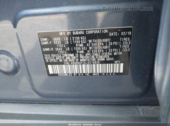 4S4BSAFC6J3319828 2018 SUBARU OUTBACK Blue Engine compartment view