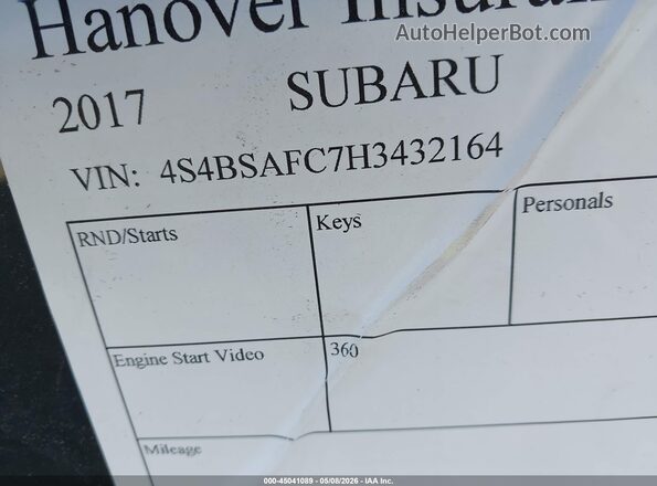 4S4BSAFC7H3432164 2017 SUBARU OUTBACK Black 