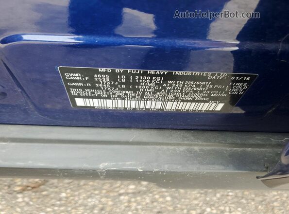 4S4BSAFC8G3292494 2016 SUBARU OUTBACK Синий Вид наклейки с VIN-кодом