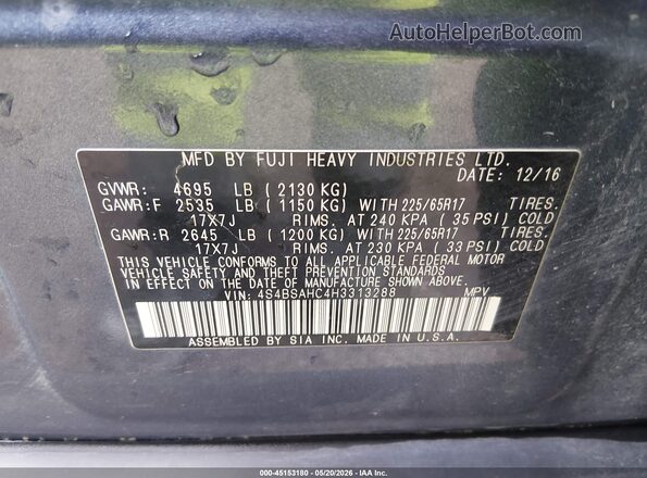 4S4BSAHC4H3313288 2017 SUBARU OUTBACK Blue Շարժիչի բաժամունքի տեսք