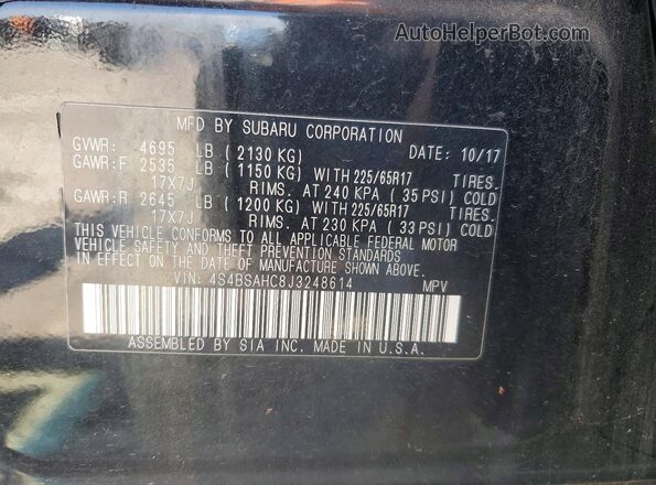 4S4BSAHC8J3248614 2018 SUBARU OUTBACK Черный Вид наклейки с VIN-кодом
