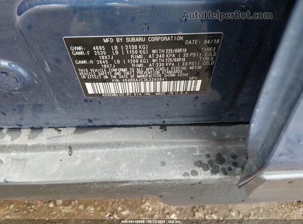 4S4BSAJC3K3340841 2019 SUBARU OUTBACK Синий 