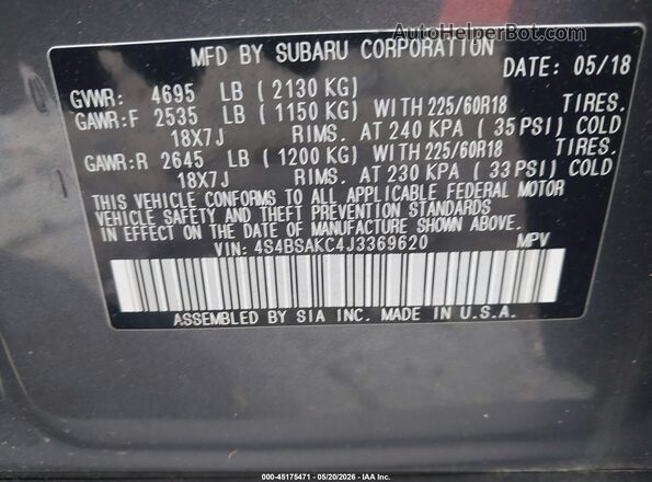 4S4BSAKC4J3369620 2018 SUBARU OUTBACK Серый Вид подкапотного пространства