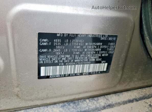 4S4BSALC2G3234949 2016 SUBARU OUTBACK Cream Вид підкапотного простору