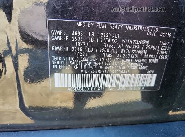 4S4BSALC9G3300445 2016 SUBARU OUTBACK Черный Вид подкапотного пространства