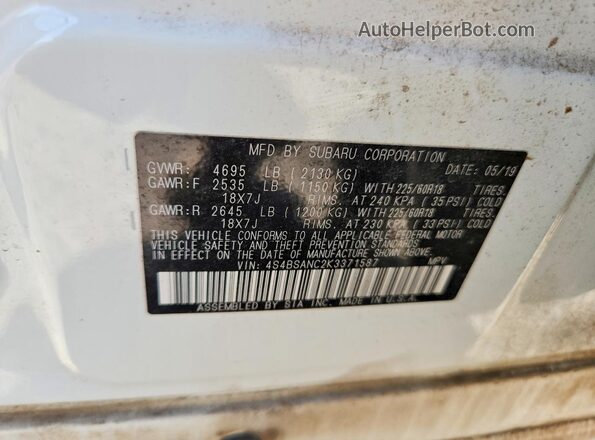 4S4BSANC2K3371587 2019 SUBARU OUTBACK White 360 interior view