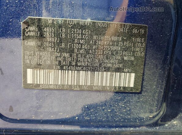 4S4BSANC4G3217504 2016 SUBARU OUTBACK Blue 