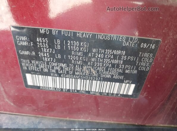 4S4BSANC5H3262971 2017 SUBARU OUTBACK Red Widok komory silnika