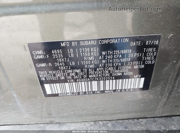 4S4BSATC7K3202524 2019 SUBARU OUTBACK Green 