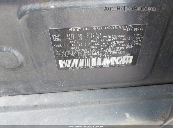 4S4BSBJC3G3234757 2016 SUBARU OUTBACK Blue Vista del compartimento del motor