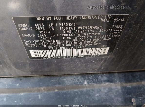 4S4BSBLC5G3348126 2016 SUBARU OUTBACK Dark Blue Вид подкапотного пространства