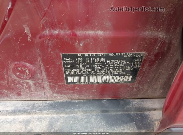 4S4BSENC7H3365025 2017 SUBARU OUTBACK Red Widok komory silnika