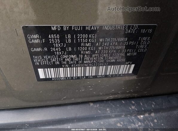 4S4BSENC9G3238632 2016 SUBARU OUTBACK Green Вид підкапотного простору